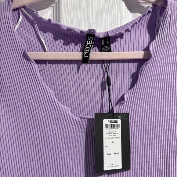 Pieces Lavender Ribbed Cardigan - Picture 2 of 2